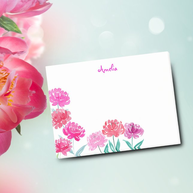 Watercolor Peonies Personalized Post-it Notes (Personalize your reminders with vibrant Watercolor Peonies Post-it Notes.)
