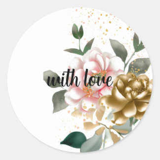 Watercolor Peonies Pink Bronze Speckled Sticker