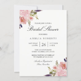 Watercolor Peonies Pink Purple Bridal Shower Invitation