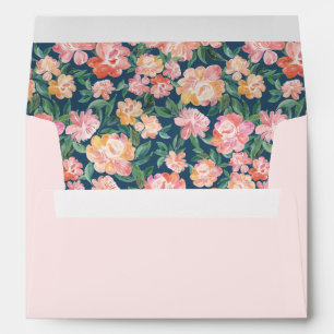Watercolor Peonies Pre-Addressed Wedding Beige Envelope