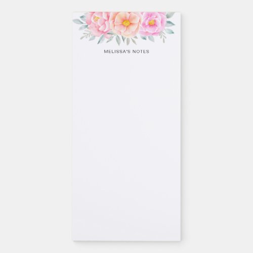 Watercolor Peonies Roses Pink Peach Floral Boho Magnetic Notepad