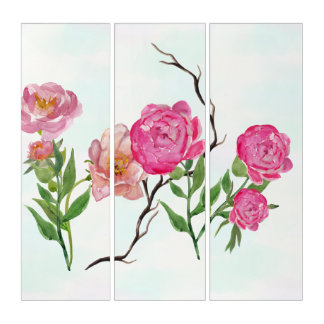 Watercolor Peonies Triptych Wall Art