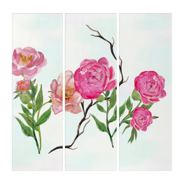 Watercolor Peonies Triptych Wall Art (Front)