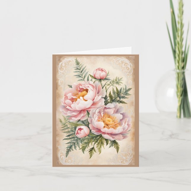 Watercolor Peonies Valentine Holiday Card (Front)