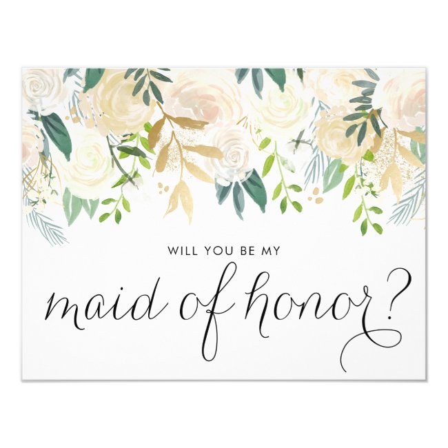 Watercolor Peonies Will You Be My Maid of Honor Invitation