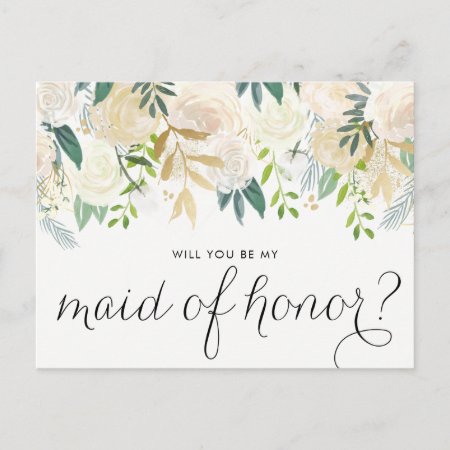 Watercolor Peonies Will You Be My Maid Of Honor Invitation Postcard