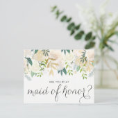 Watercolor Peonies Will You Be My Maid of Honor Invitation Postcard (Standing Front)