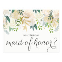 Watercolor Peonies Will You Be My Maid of Honor Postcard