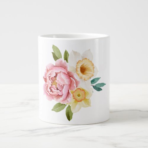 Watercolor Peony and Spring Flowers Printed Giant Coffee Mug
