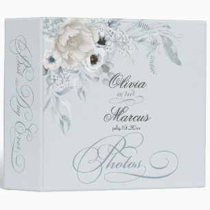 Watercolor Peony Anemone Dusty Blue Photos 3 Ring Binder