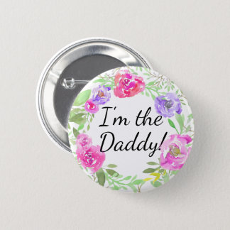 Watercolor Peony Baby Shower Daddy Dad Name Tag Pinback Button