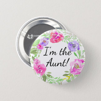 Watercolor Peony Baby Shower Im the Aunt Name Tag Button