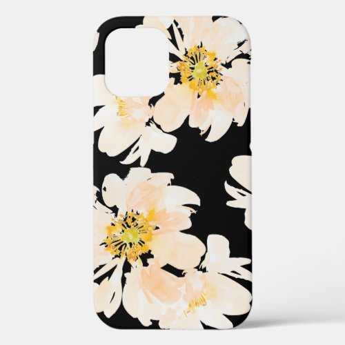 Watercolor peony blooms on black speck iPhone case