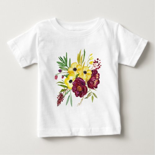 Watercolor Peony Bouquet Baby T_Shirt