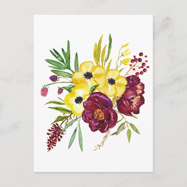 Watercolor Peony Bouquet Postcard (Front)