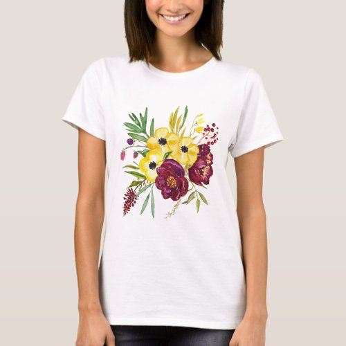 Watercolor Peony Bouquet T_Shirt