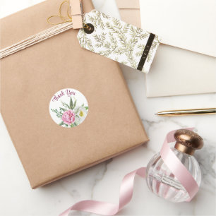 Watercolor Peony Bouquet Thank You Classic Round Sticker