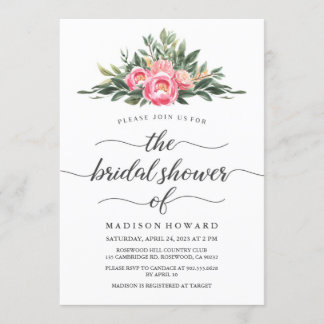 Watercolor Peony Bridal Shower Invitation