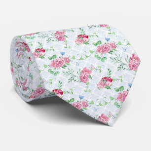 watercolor peony,butterfly watercolor neck tie