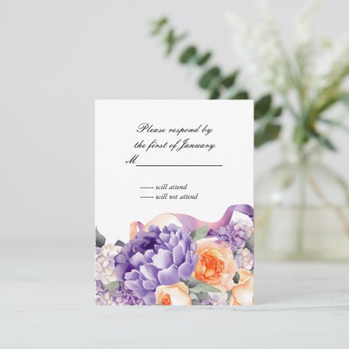 Watercolor Peony Dusty Mauve Peach Reply Card