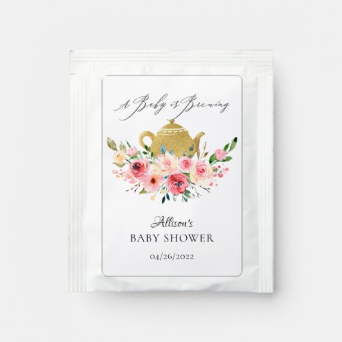 Watercolor Peony Floral Baby Shower  Tea Bag Drink Mix