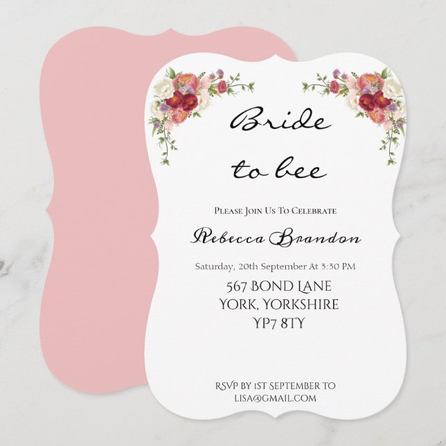 Watercolor Peony Floral Bridal Shower Invitation (Front/Back)