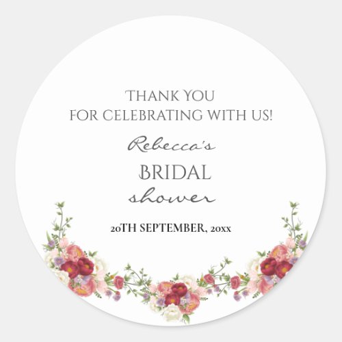 Watercolor Peony Floral Bridal shower Thank You Classic Round Sticker