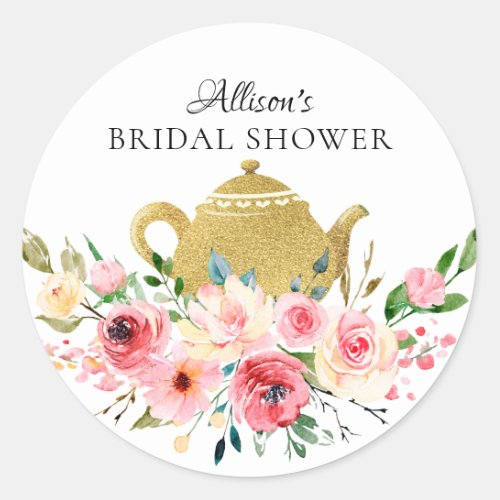 Watercolor Peony Floral Bridal Tea Party Sticker