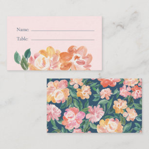 Watercolor Peony Floral Maximalist Blue Wedding Place Card