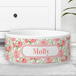 Watercolor Peony Floral Pattern Name Pet Bowl<br><div class="desc">Pawsome Watercolor Peony Floral Pattern Pet Bowl with a name label,  for the cutest furry girl. Easily personalize the text. Matching items are available in my store.</div>