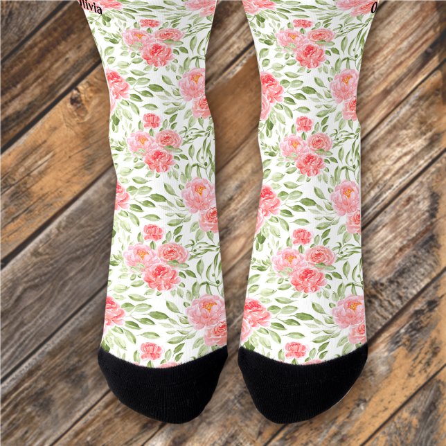 Watercolor Peony Floral Pattern Name Socks (Watercolor Peony Floral Pattern Name Socks)