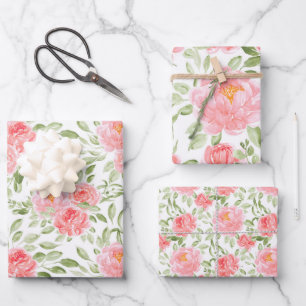 Watercolor Peony Floral Pattern Wrapping Paper Sheets