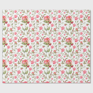 Watercolor Peony Floral – Pink & Green Wrapping Paper