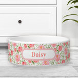 Watercolor Peony Floral Spring Name Pet Bowl<br><div class="desc">Pawsome Watercolor Peony Floral Pattern Pet Bowl with a name label,  for the cutest furry girl. Easily personalize the text. - Kate Eden Art</div>