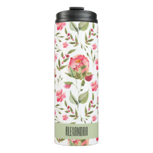 Watercolor Peony Floral Thermal Tumbler – Elegant 