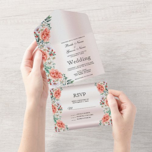 Watercolor Peony Flower  All In One Invitation
