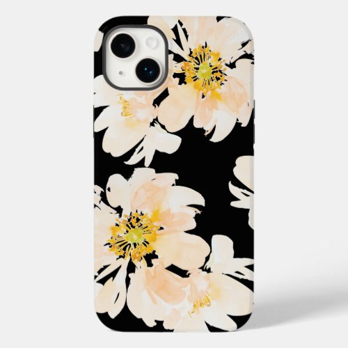 Watercolor peony flower blooms on black Case_Mate iPhone 14 plus case