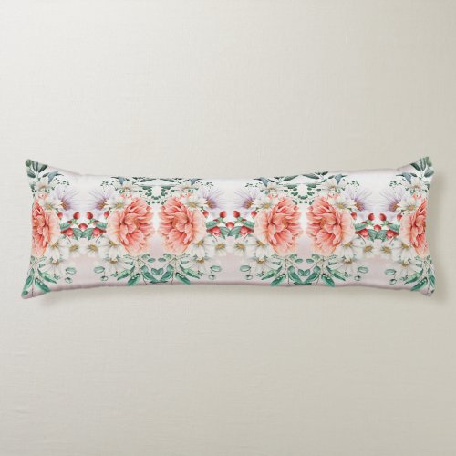 Watercolor Peony Flower Body Pillow