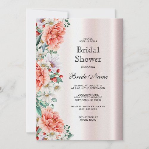 Watercolor Peony Flower Bridal Shower Invitation