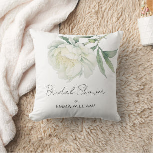 Watercolor Peony Flower Bridal Shower Throw Pillow