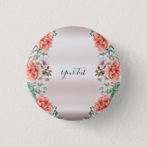 Watercolor Peony Flower Button