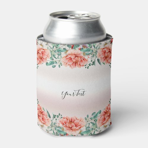 Watercolor Peony Flower Can Cooler