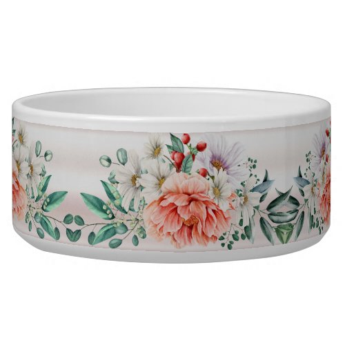 Watercolor Peony Flower Ceramic Pet Bowl