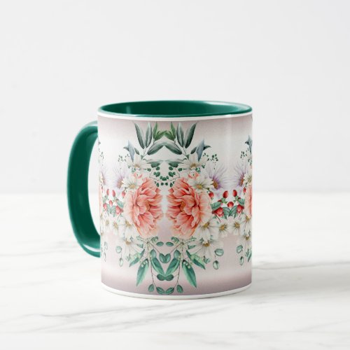 Watercolor Peony Flower Coffee Mug