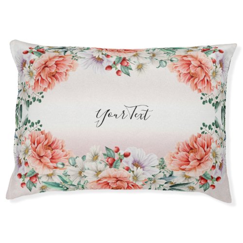 Watercolor Peony Flower Dog Bed