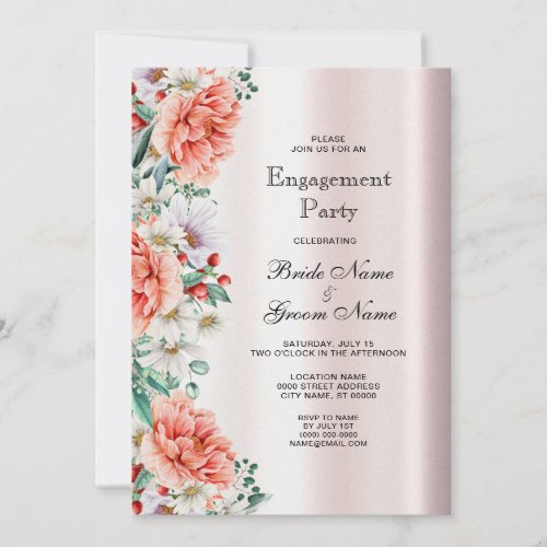 Watercolor Peony Flower Engagement Invitation