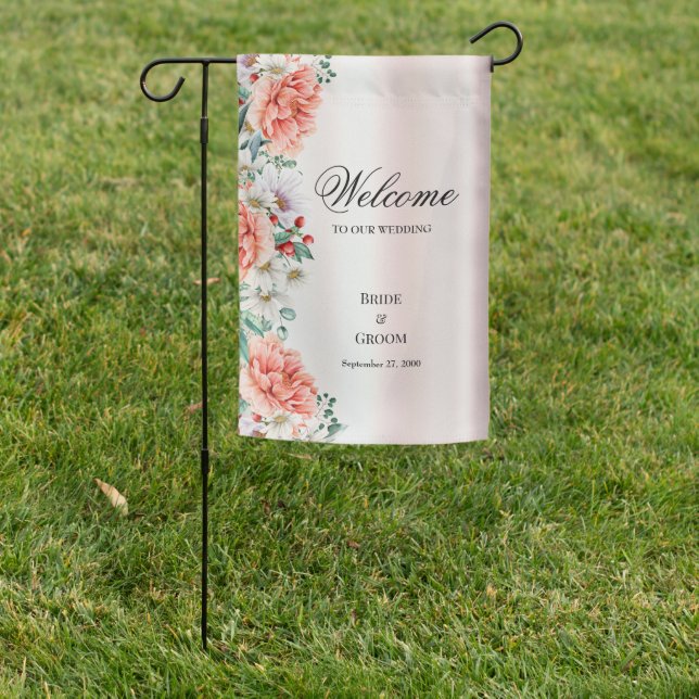 Watercolor Peony Flower Garden Flag (In SItu)