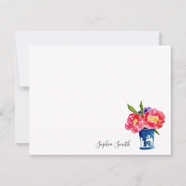 Watercolor Peony flower in vase Thank You Card (Front)