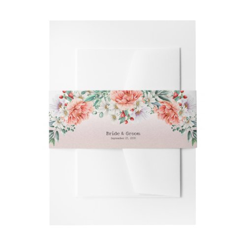 Watercolor Peony Flower Invitation Belly Band