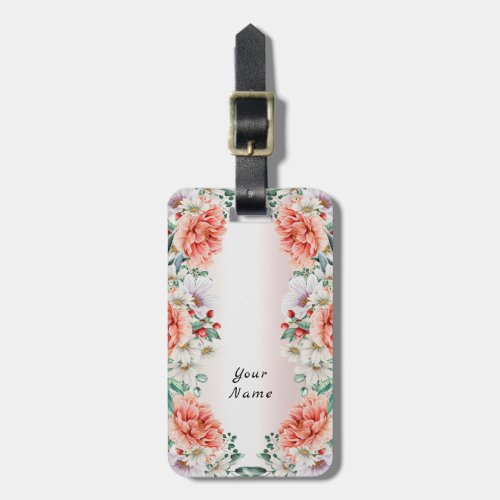 Watercolor Peony Flower Luggage Tag